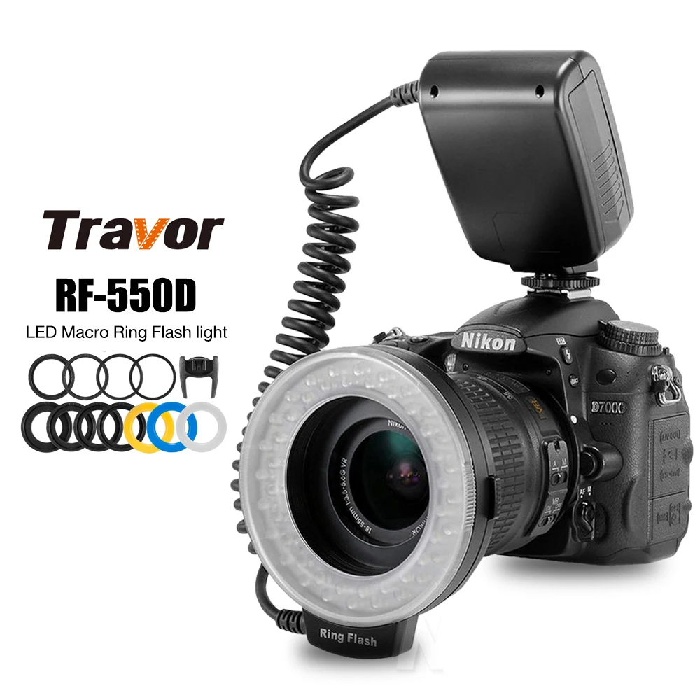 Rf-550D 48Pcs Macro Led Ring Flash Bundle Con 8 Anello Adattatore Per Canon Nikon Pentax Olympus Panasonic Dslr Camera Flash