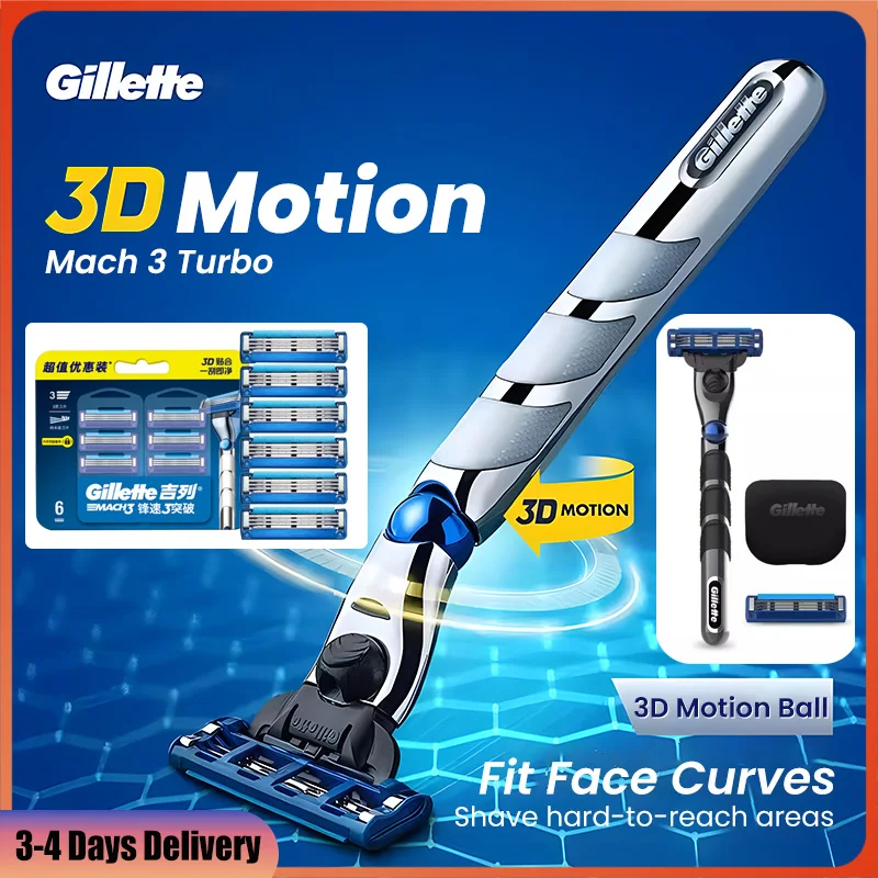 Gillette Mach 3 Turbo Razor Of Man 3D Fitting Face Curve Rasoio Flessibile Manuale A 3 Strati Nano Precision Steel Blade Men Razor