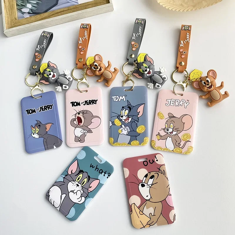 Tom E Jerry Anime Figure Abs Card Holder Con Cordino Bambola Portachiavi Bambini School Pasto Card Bus Card Custodia Protettiva Regali