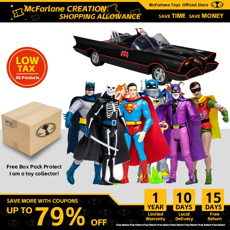 Mcfarlane Toys Dc Retro: Batman 66 Wave 8 Bundle (7) 6 "Figure Con Bambola Modello Veicolo Batmobile