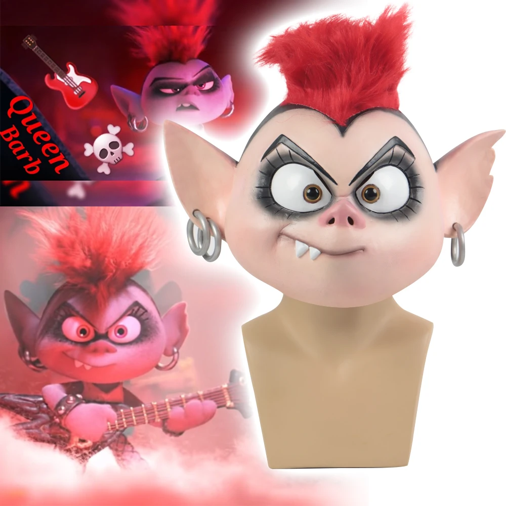 Troll World Tour 2 Cosplay Queen Barb Punk Mask Latex Masquerade Party Mask Puntelli Nuovo