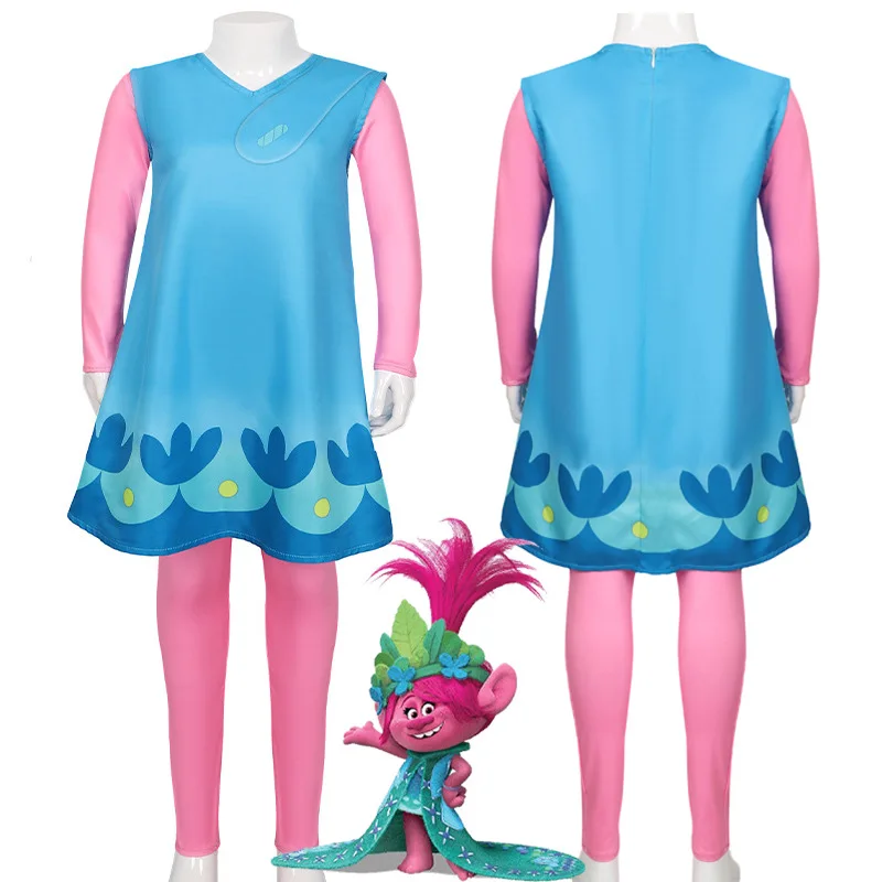 Costumi Troll Per Bambini Ragazze World Tour Halloween Costume Outfit Classic Magical Poppy Princess Tute Dress Cosplay