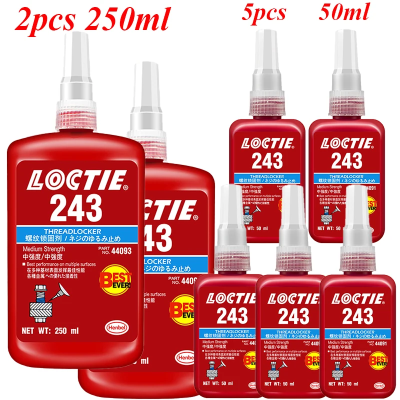 2Pcs 250Ml 5Pcs 50Ml Universal Loctite 243 Thread Locking Glue Metal Screw Sealing Adhesive Medium Viscosity Easy Disassembly