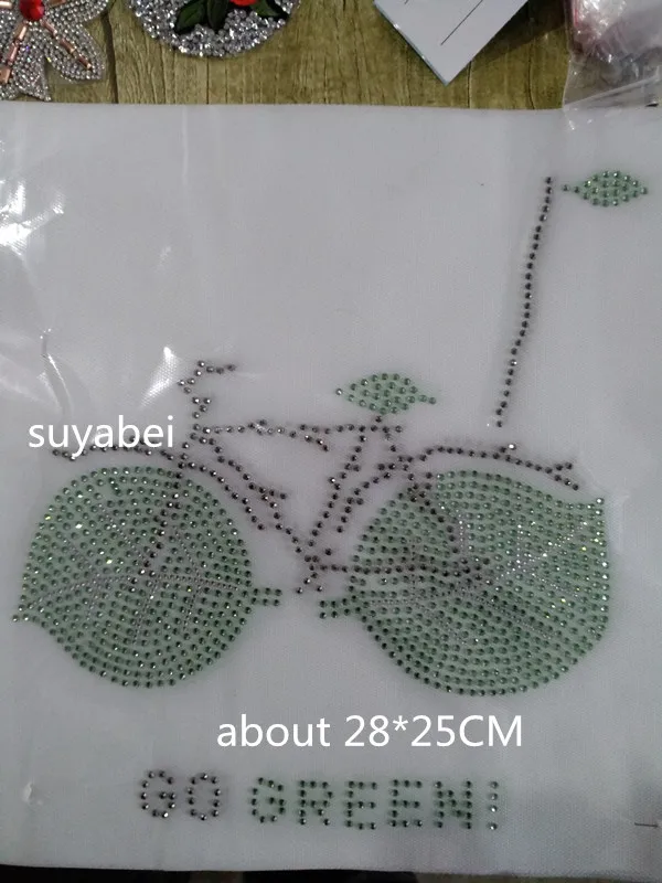 2 Pz/Lotto Go Green Bike Hot Fix Adesivo Ferro Sul Trasferimento Patch Hot Fix Strass Motif Designs Ferro Sul Applique Per Camicia