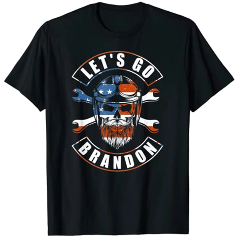 Let'S Go Brandon American Biker Usa Flag T-Shirt Abbigliamento Uomo
