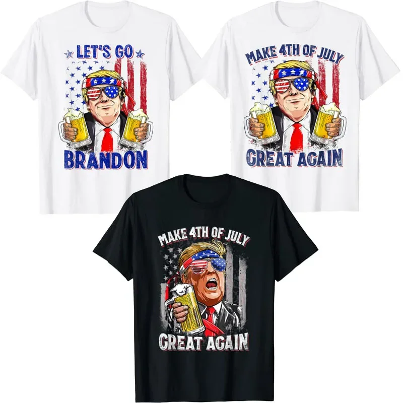 Let'S Go Brandon Beer Shirts Make 4Th Of July Great Again Trump Men Drinking Beer Happy American Day Usa Flag T-Shirt Gifts