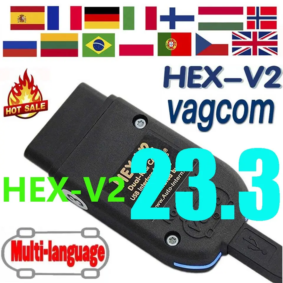 2024 Più Nuovo Vag Com 23.11 Vag Scanner Vag Tool Vag Kkl Vag Com Cable Obd2 Cavo Diagnostico Scanner Vcds Multilingue Hex V2
