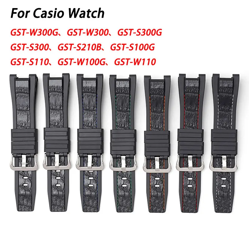 Cinturino Cinturino In Pelle Di Gomma Per Casio Gst-W300G Gst-W300 Gst-S300G Gst-S300 Gst-S210B Gst-S100G Gst-S110 Gst-W100G Gst-W110