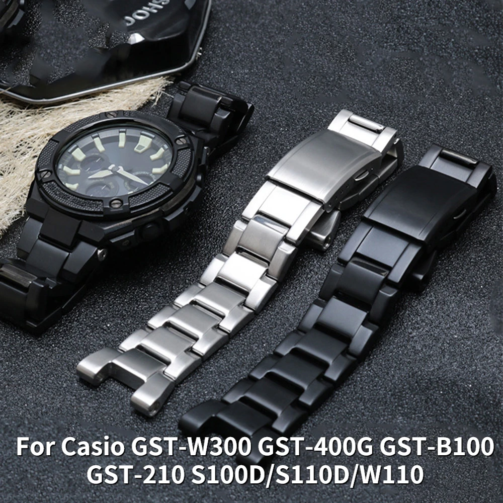 Cinturino In Acciaio Inossidabile Per Casio Gst-W300 Gst-400G Gst-B100 Gst-210 S100D/S110D/W110 Cinturino Cinturino In Metallo Nero