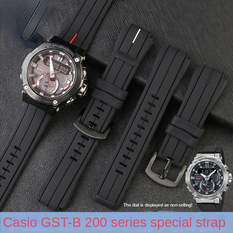 Per Casio G-Shock Series 5608 Gst-B200 Cinturino Sportivo In Silicone Con Bocca Rialzata Cinturino Nero Da 16Mm