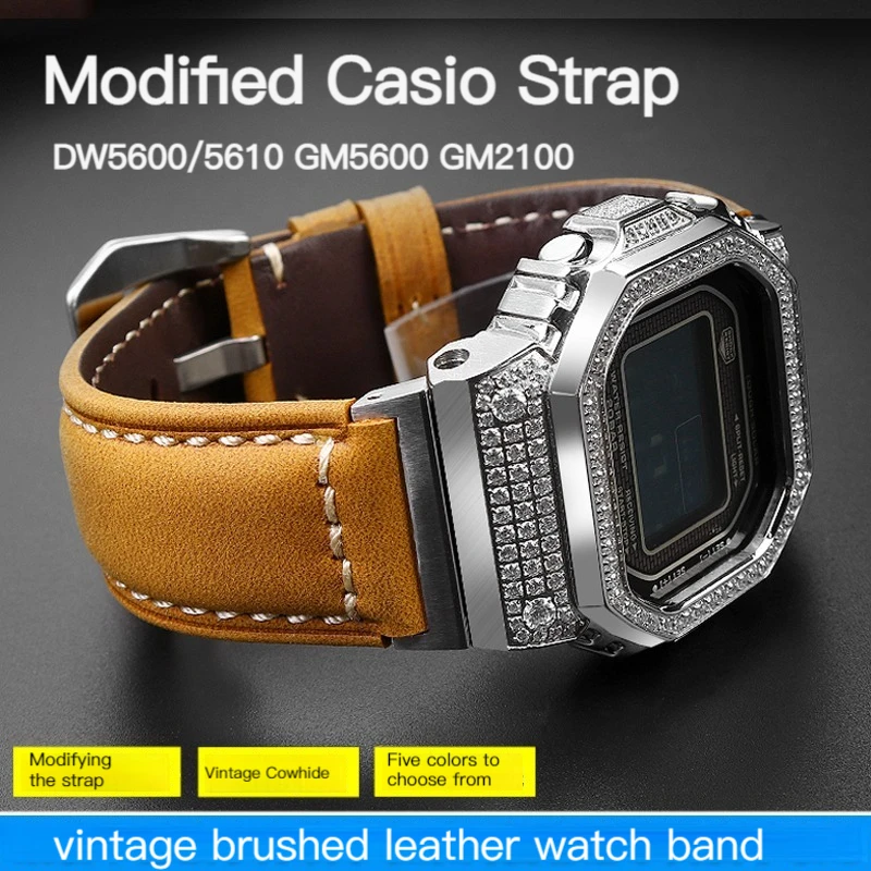 Cinturino Vintage In Pelle Smerigliata Per Casio G-Shock Gst-B400 Gst-B200 Series Crazy Horse Skin Retro Watch Bracciale 24*16Mm Strap