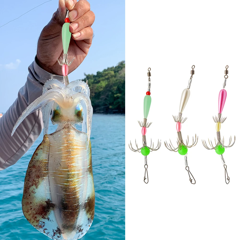 1Pc Squid Hook Squid Jigs Luminoso Sea Fishing Octopus Hook Luminoso Calamari Ombrello Hook Fishing Lure Calamary Bait Catcher