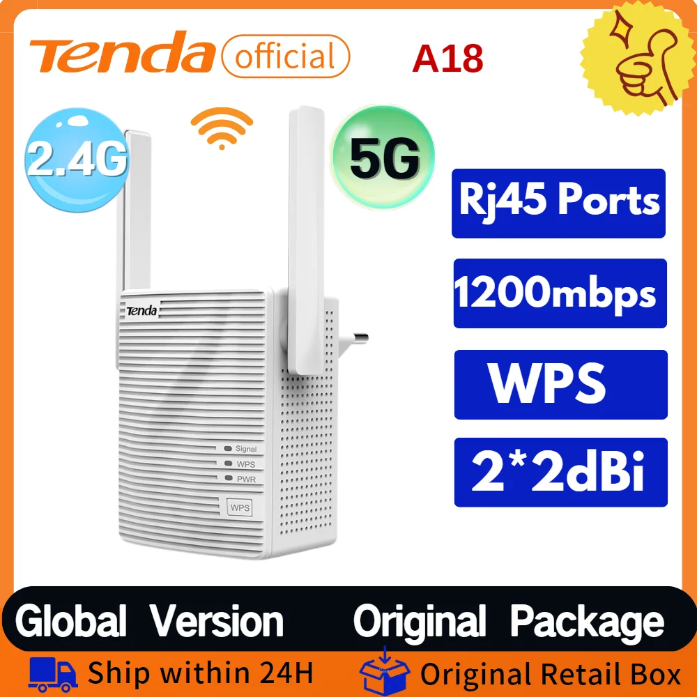Tenda Wifi Repeater Ac1200 Dual Band 2.4G 5Ghz Ripetitore Di Espansione Del Segnale Wireless Range Extender Support Wps Function Plug N Play