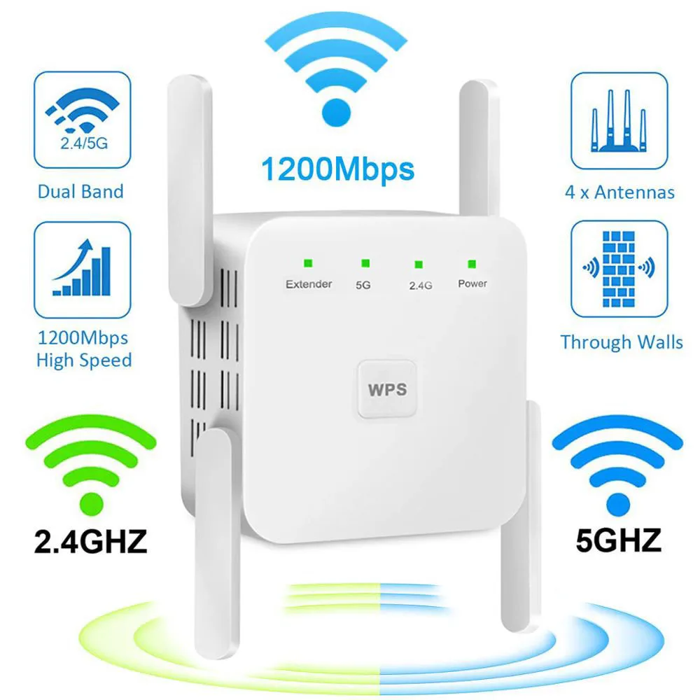 5G Router Wifi Gamma Ripetitore Extender Senza Fili Wi-Fi 802.11N Amplificatore Di Ripetitore 2.4G/5Ghz Rete Segnale Lungo 1200/300Mbps