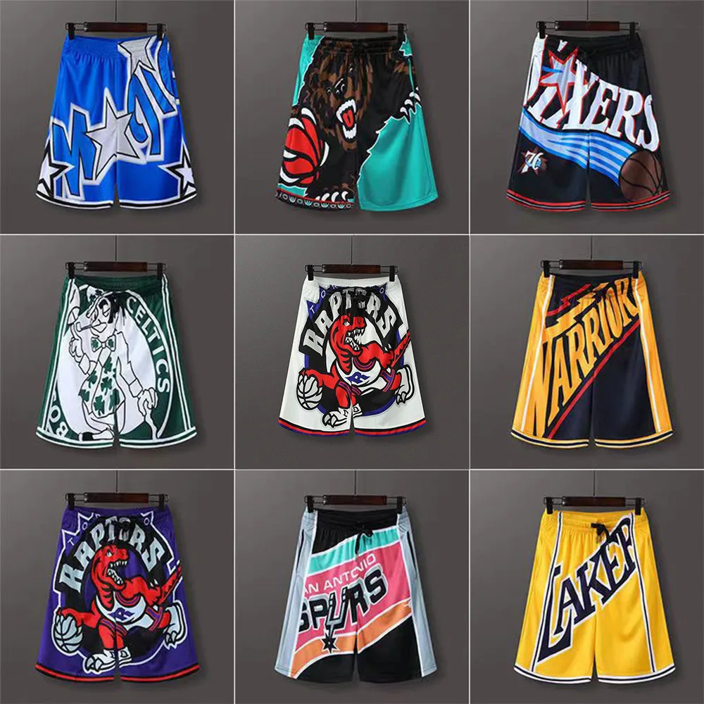 Bei Pantaloni Da Basket Americani Guerrieri Raptors Allenamento Sportivo Pantaloncini Sportivi Extra Large Larghi Da Uomo Pantaloni Da Basket M-5Xl