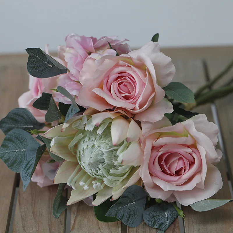 Bouquet Di Fiori Artificiali Protea (Aroides Wedding King Protea Bridal Holding Fake Flores Home Party Table Decor