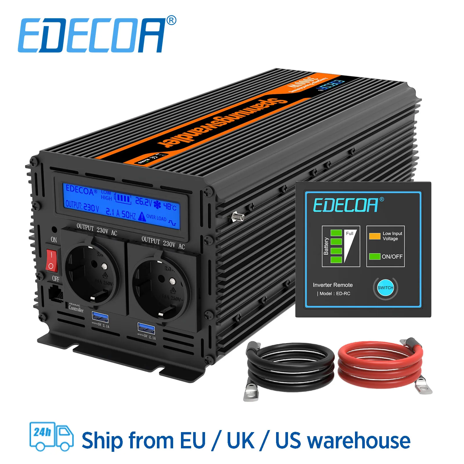 Inverter 12V 220V 3000W Inverter A Onda Sinusoidale Modificata 6000W Dc 12V 24V A Ac 110V 220V 230V 240V Edecoa Convertitore Di Alimentazione Off Grid