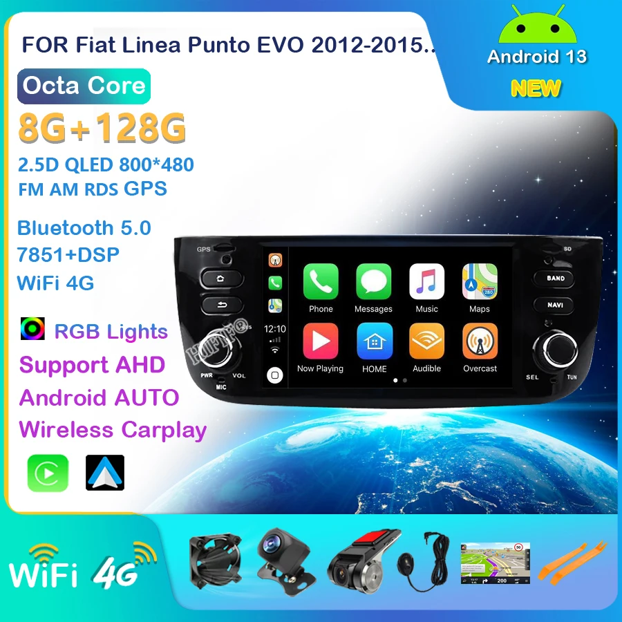 Per Fiat/Linea/Punto Evo 2012-2015 Navigazione Gps Multimediale Autoradio Carplay Head Unit Dsp Stereo