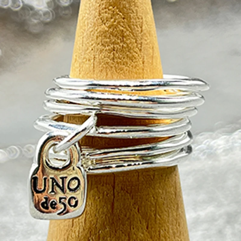 2022 New Uno De 50 Fashion Silver Plated Six Piece Charm Ring Niche Jewelry Gift
