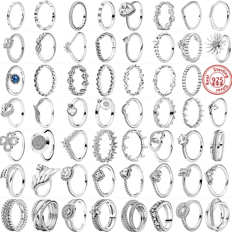 New Feathers Flowers Clear Zircone Sparkling Pantaro Charms Ring Women Europe 925 Sterling Silver Original Fine Jewelry Wholesale