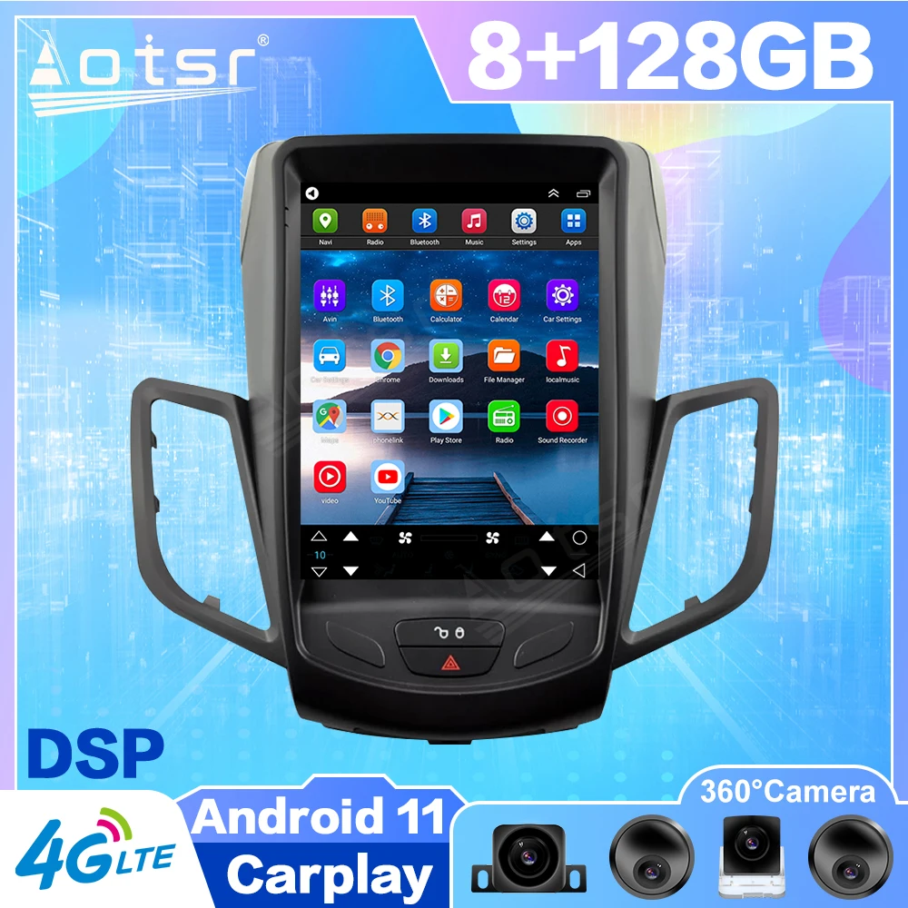 128G Android 11 Tesla Style Per Ford Fiesta Mk6 Mk7 2009 2010- 2016 Autoradio Stereo Auto Lettore Multimediale Navigazione Video Gps