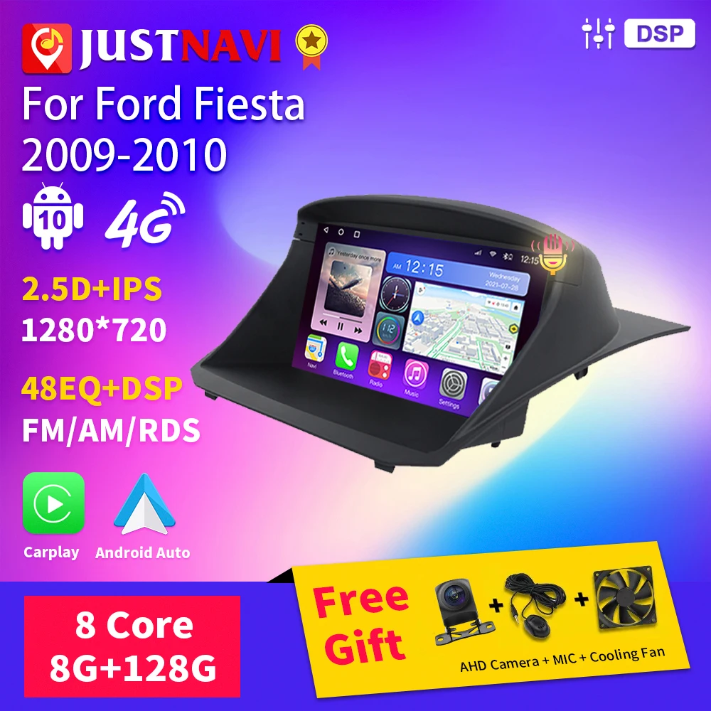 Justnavi Autoradio Per Ford Fiesta 2009-2010 Android Stereo Multimedia System Lettore Video Navi 4G Wifi Bt Gps Dsp 2 Din No Dvd