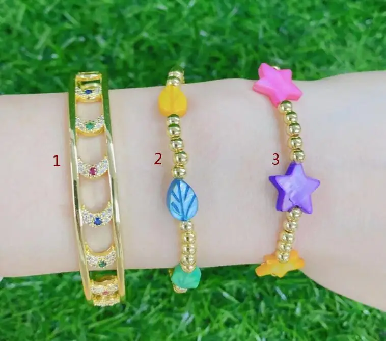 1Pcs Shell Leaves Star Moon Bracelets  Pave Cz Boho Enamelled Beaded Bracelet For Women Jewelry Gift Pulsera Femme Sg4R