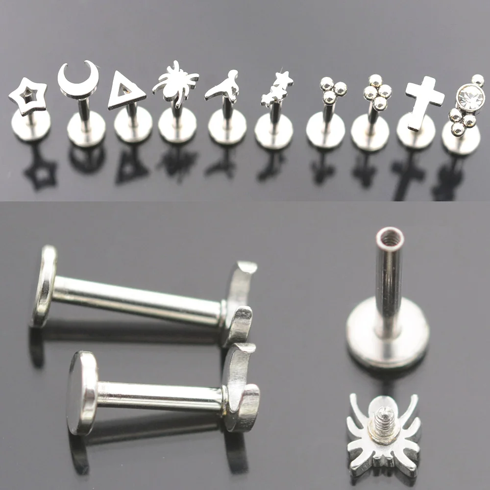 2Pc 1.2X 6/8Mm Bar Star Moon Cross Spider Nose Ring Stud Ball Labret Lip Tragus Piercing Helix Orecchini Nose Piercing Ear Jewelry