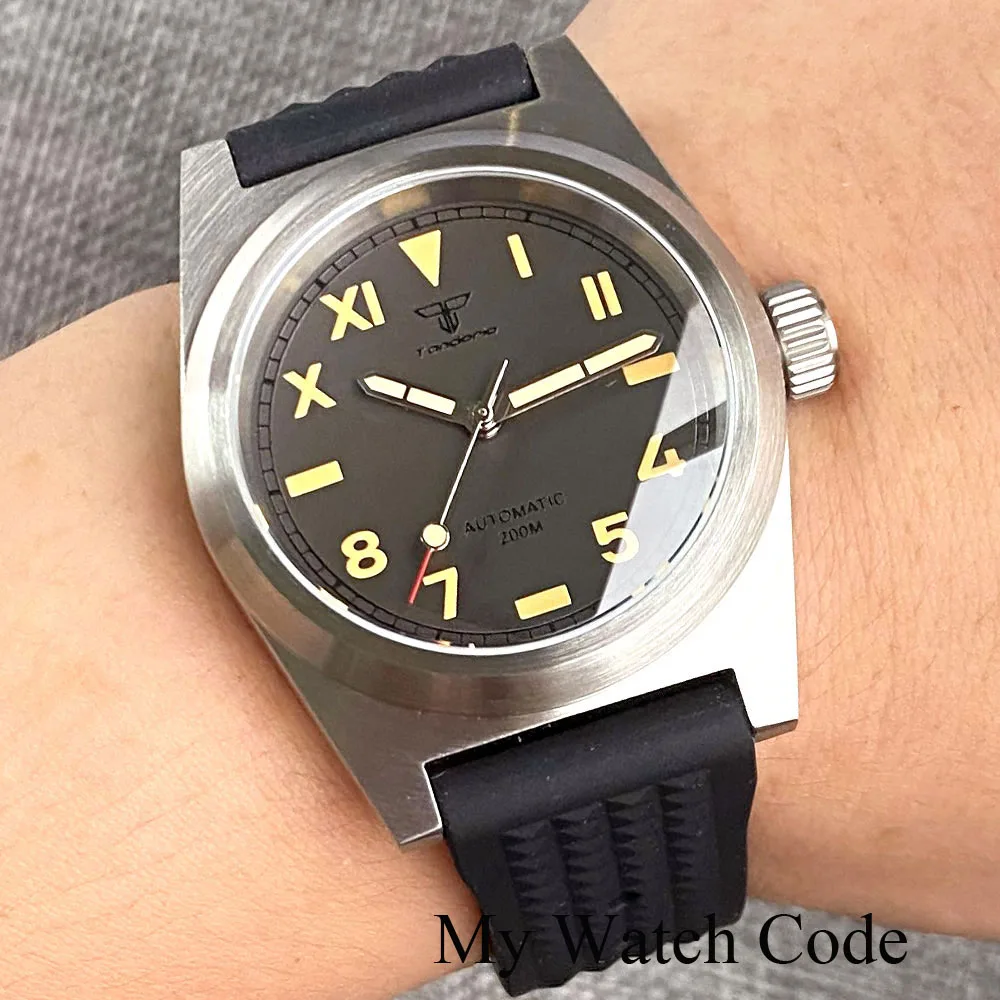 Tandorio Diver Pilot Watch 38Mm Vintage California Orologio Automatico Per Uomo Gun Grey Dial Nh35A Pt5000 Ar Domed Sapphire Crystal