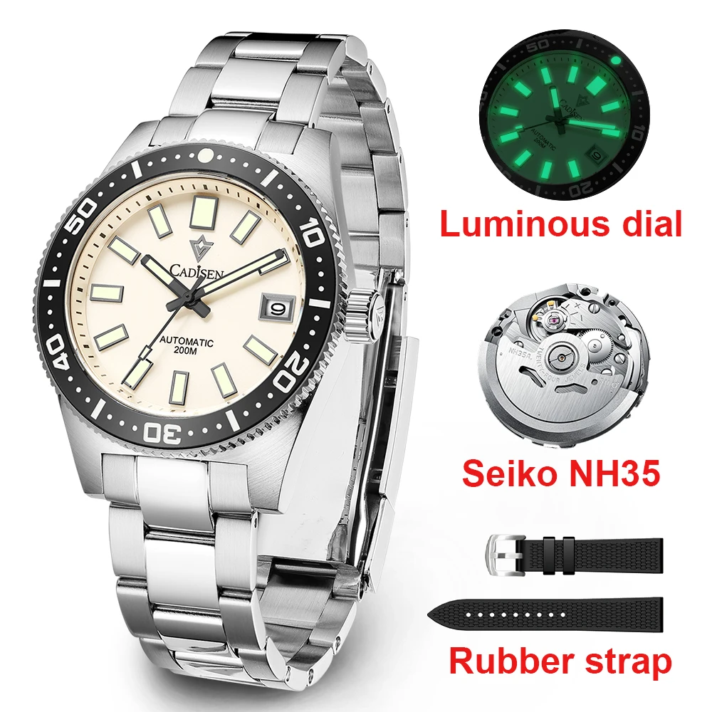2022 Cadisen Nuovi Orologi Meccanici Automatici Da Uomo Nh35 Watch 38Mm Sapphire Stainless Steel 200M Orologio Impermeabile Reloj Hombre