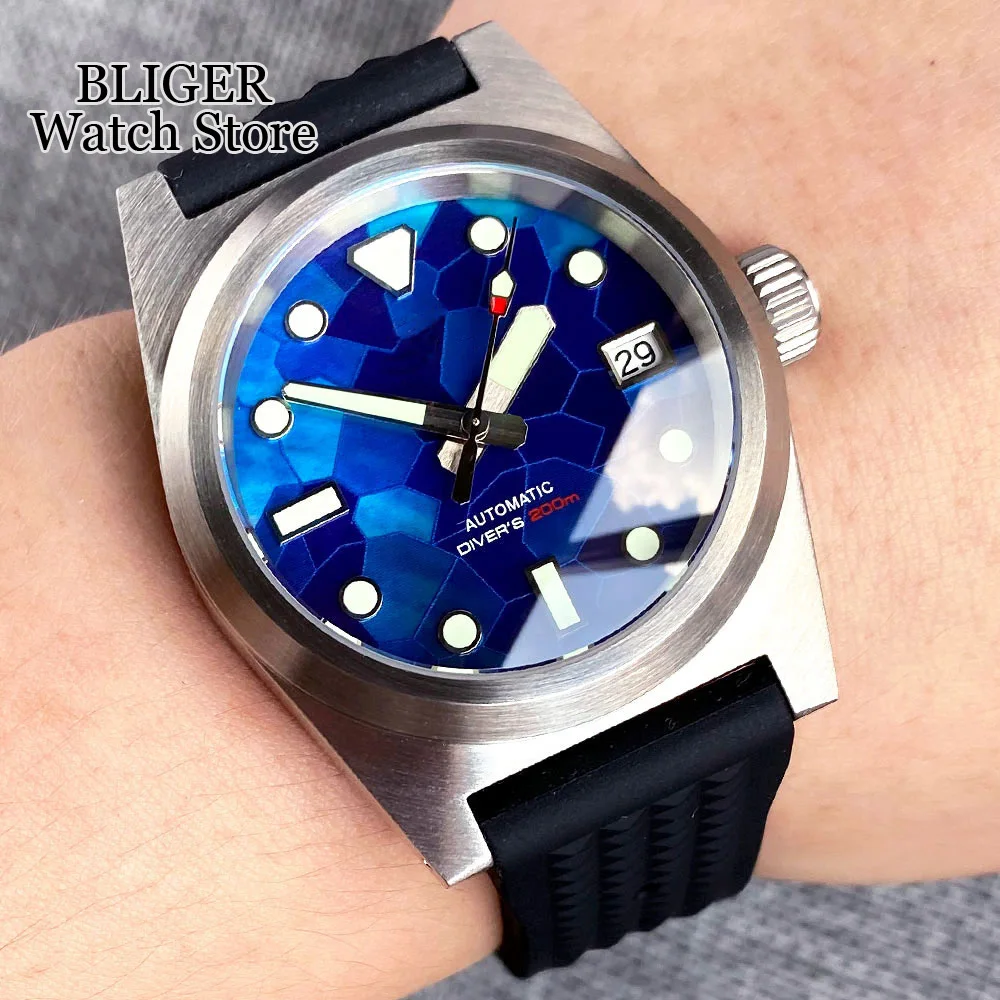 200M Water Resistent Nh35A 38Mm Diver Watch Men Green Blue Black Dial Luminoso Ar Sapphire Crystal Rubber Band Black
