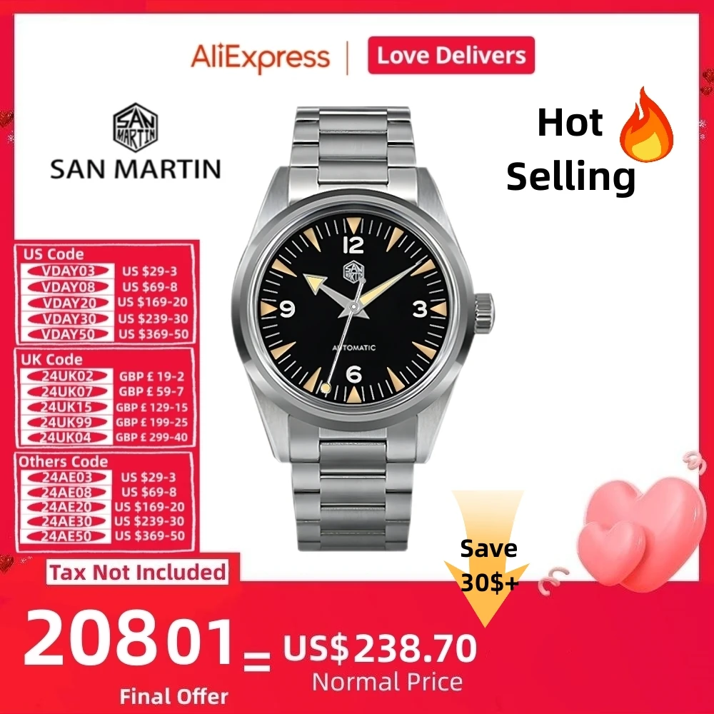 San Martin 38Mm Vintage Seamaster 1957 Orologi Orologio Da Uomo Nh35 Orologio Da Polso Meccanico Bracciale 10Bar Lume Business Reloj Sn0113
