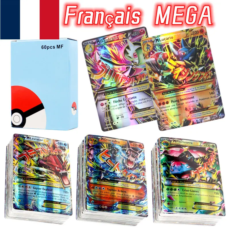 60-100 Pezzi Di Carte Pokemon Francesi Mega Vmax Shiny Trading Card Regalo Di Compleanno Per Bambini