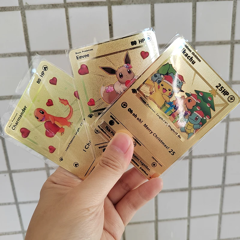 Pikachu Metal Pokemon Cards Lettere Golden Iron Eevee Kawaii Charizard Squirtle Pokemon Gx Vmax Ex Christmas Children Toys Gift