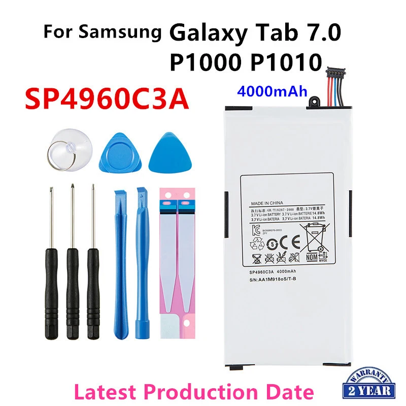 Nuovissima Batteria Di Ricambio Per Tablet Sp4960C3A 4000Ma Per Samsung Galaxy Tab 7.0 7 "P1000 P1010 Gt-P1000 Gt-P1010 + Strumenti