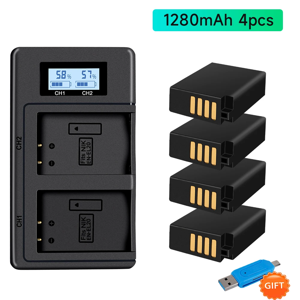 Palo En-El20A En El20 Rechargeable Camera Battery Lcd Smart Charger For Nikon Coolpix Ikon1 Aw1 V3 S1 P1000 P950 J1 2 3 Dl24-500
