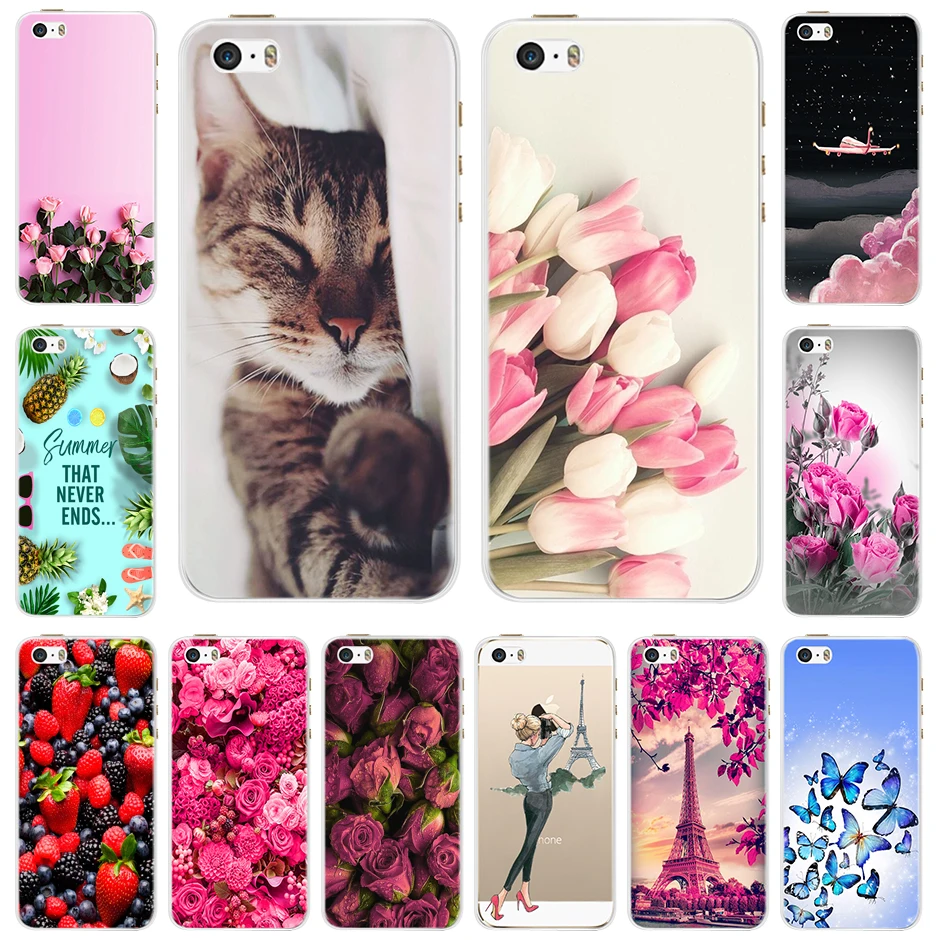 Custodia Per Iphone 5 5S Se Custodia Cartoon Fiore Stampato Morbido Silicone Tpu Coque Per Apple Iphone 5S 5S Se Cover Funda