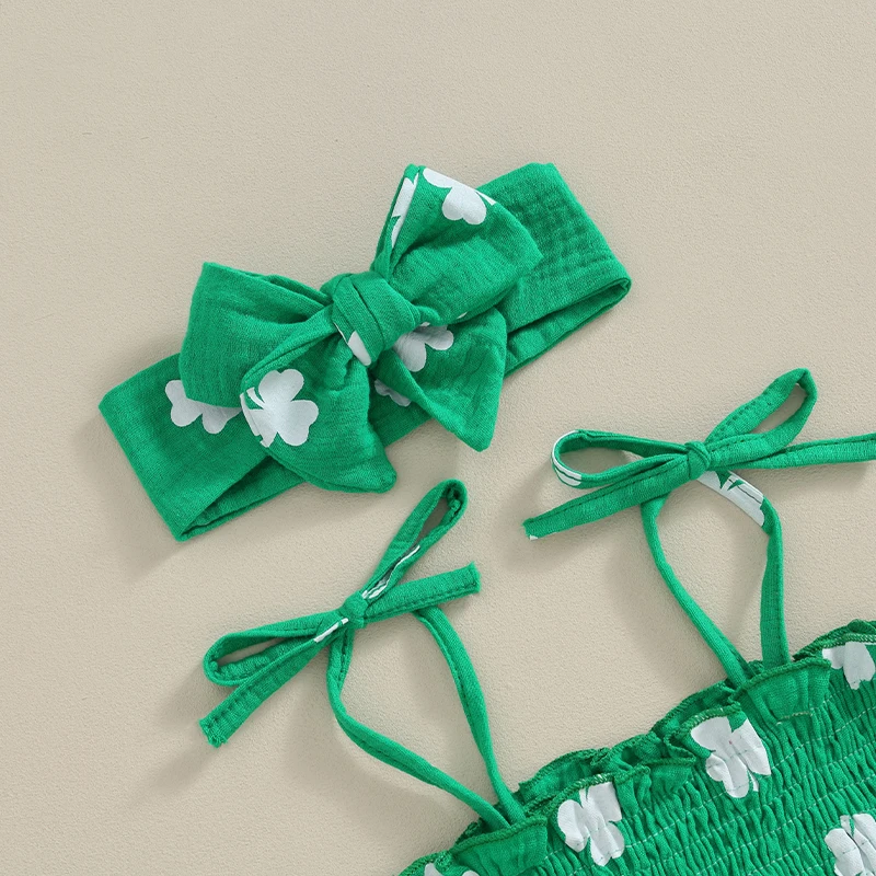 Infant Baby Girl St Patrick S Day Outfit Pagliaccetto Con Cinturino Senza Maniche Green Clover Print Body Tutu In Pizzo