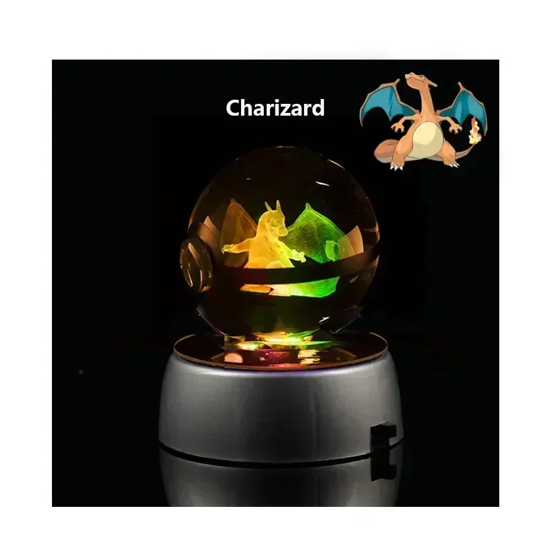 Pokemon 3D Crystal Ball Pikachu Figure Pokeball Incisione Crystal Charizard Model Con Led Light Base Toys Regalo Di Natale Anime