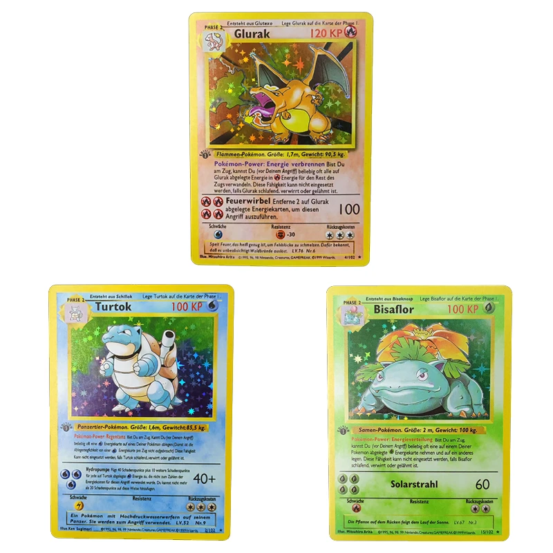 1996 Anni Pokemon Base Set Carta Tedesca Ptcg Charizard Pikachu Collezione Di Giochi Carte Flash Fai Da Te Giocattoli Regalo Per Bambini