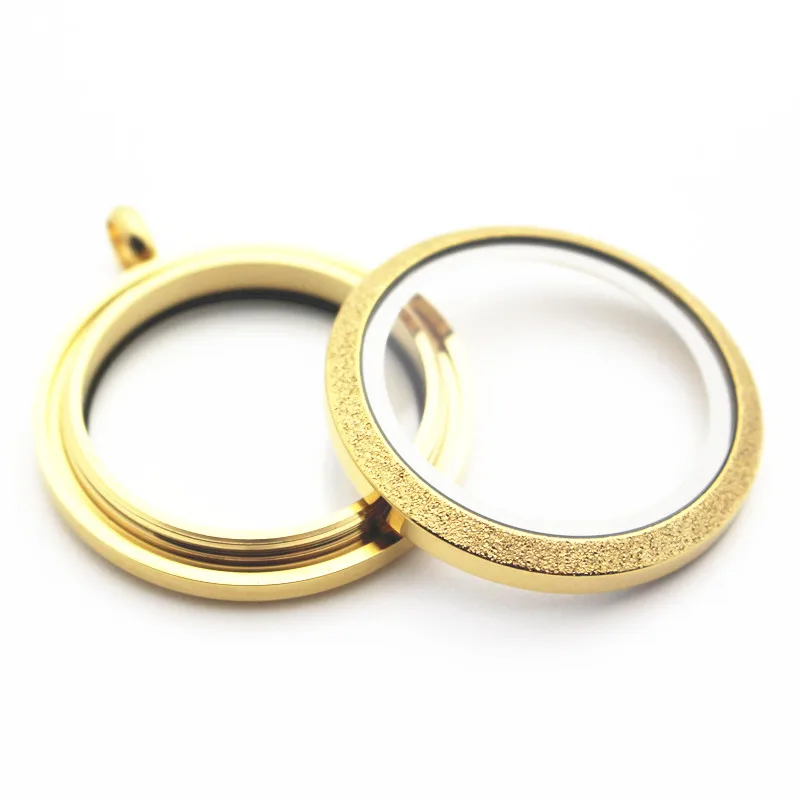 Vendita Caldo 30Mm Torsione In Acciaio Inox Medaglione Galleggiante Collana Rotonda D'Oro Sparkles Vite Aperto Glass Memory Locket