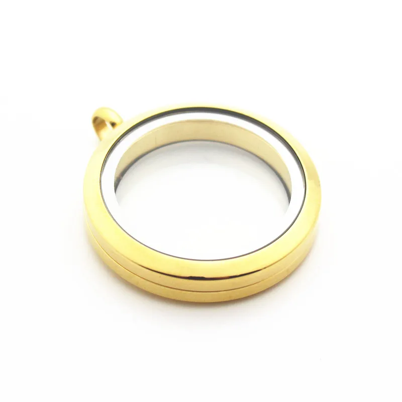 Vendita Caldo 30Mm Torsione In Acciaio Inox Medaglione Galleggiante Collana Rotonda D'Oro Sparkles Vite Aperto Glass Memory Locket