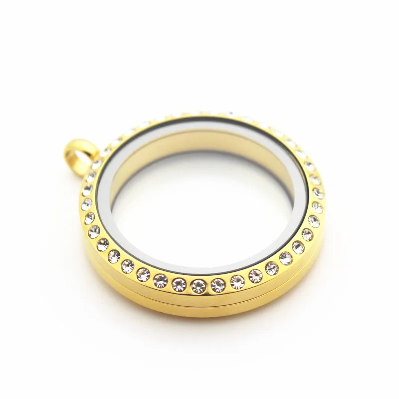 30Mm In Acciaio Inox Dorato Di Cristallo Twist Floating Locket Collana Rotonda D'Oro Sparkles Vite Aperto Glass Memory Locket