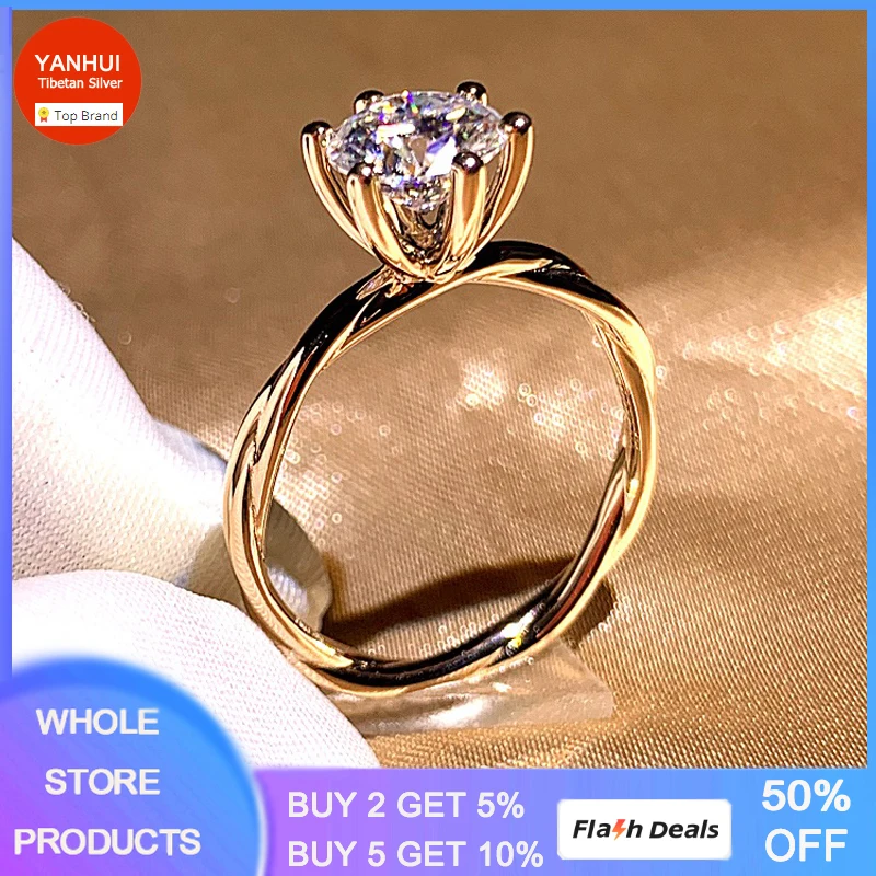 Yanhui Trendy Twist Vine Rings For Women Dainty Rose Gold Color Sparkling Solitaire Cubic Zirconia Wedding Band Gioielli Originali