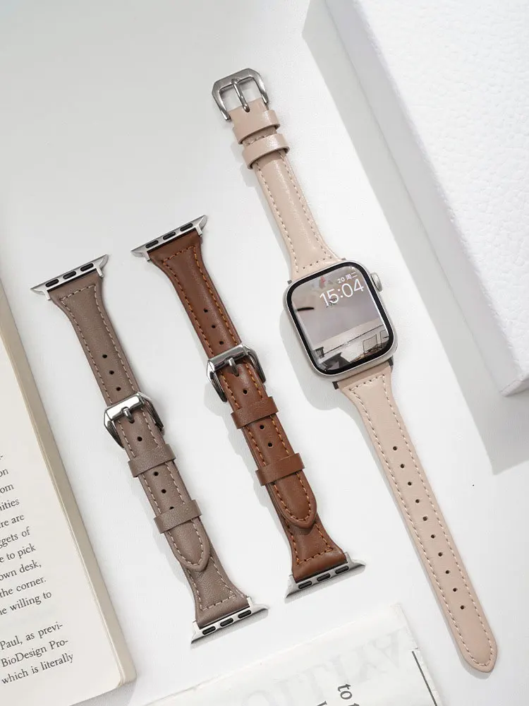 Cinturino In Pelle Sottile Per Cinturino Apple Watch 44Mm 40Mm 41Mm 42Mm 38Mm 49Mm 44Mm Bracciale Apple Watch 8 45Mm Cinturini Ultra 2 7 Se 3 4 6
