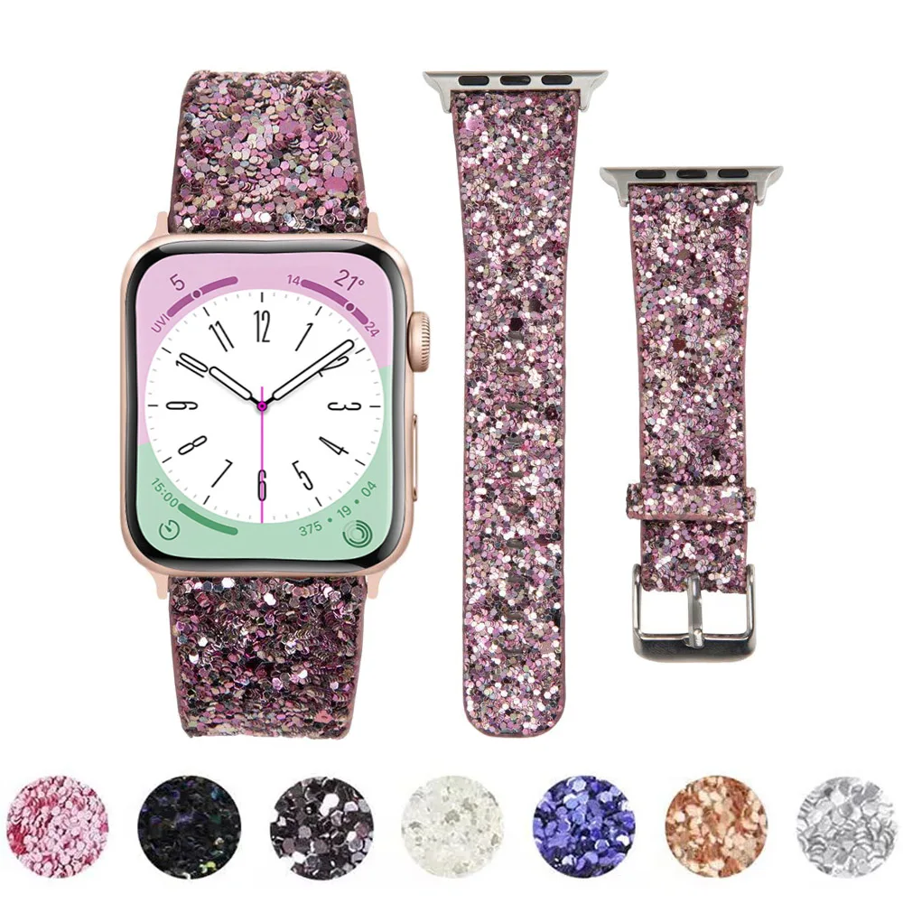 Cinturino In Pelle Per Cinturino Apple Watch Ultra 49Mm 38Mm 40Mm Donna 42Mm 44Mm 41Mm 45Mm Braccialetto Glitterato I Watch Series 7 8 6 5 4 3 2