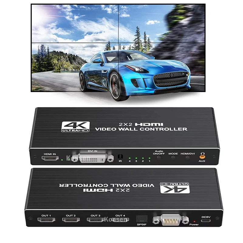 2X2 Video Wall Controller Processor 1X2 1X3 1X4 2X1 3X1 4X1 4K Dvi Hdmi Video Wall Controller Tv Video Stitching Wall Processor