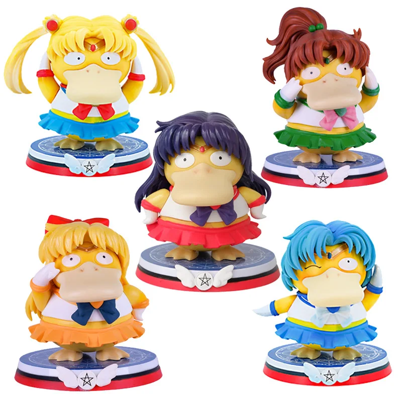 Pokemon Anime Figure Psyduck Cos Sailor Moon Sailor Mercury Sailor Mars Sailor Jupiter Cartoon Kawaii Figurine Model Toy Gifts