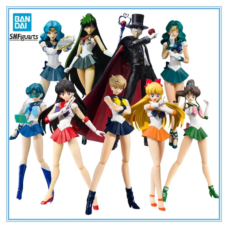 Bandai Original S.H.Figuarts Sailor Moon Mars Jupiter Venus Uranus Neptune Pluto Saturn Action Anime Figure Model Completed