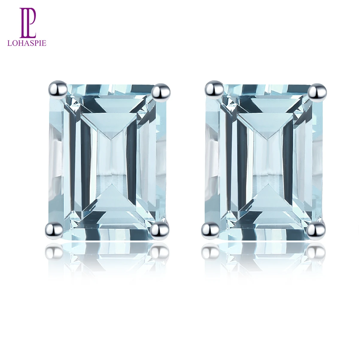Lohaspie Natural Aquamarine Real 9K White Gold Stud Earring 3 Carati Genuine Light Blue Gemstone Gioielli Fini Personalizzati
